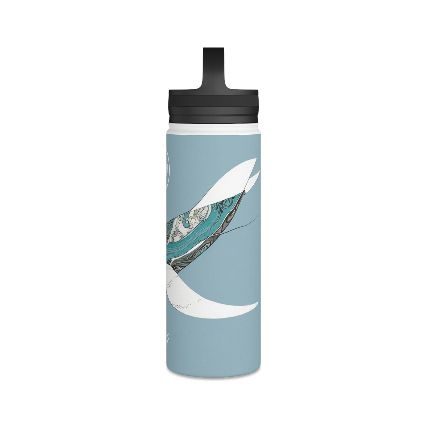 Stainless Steel Water Bottle, Handle Lid 18oz - Light Blue Whale