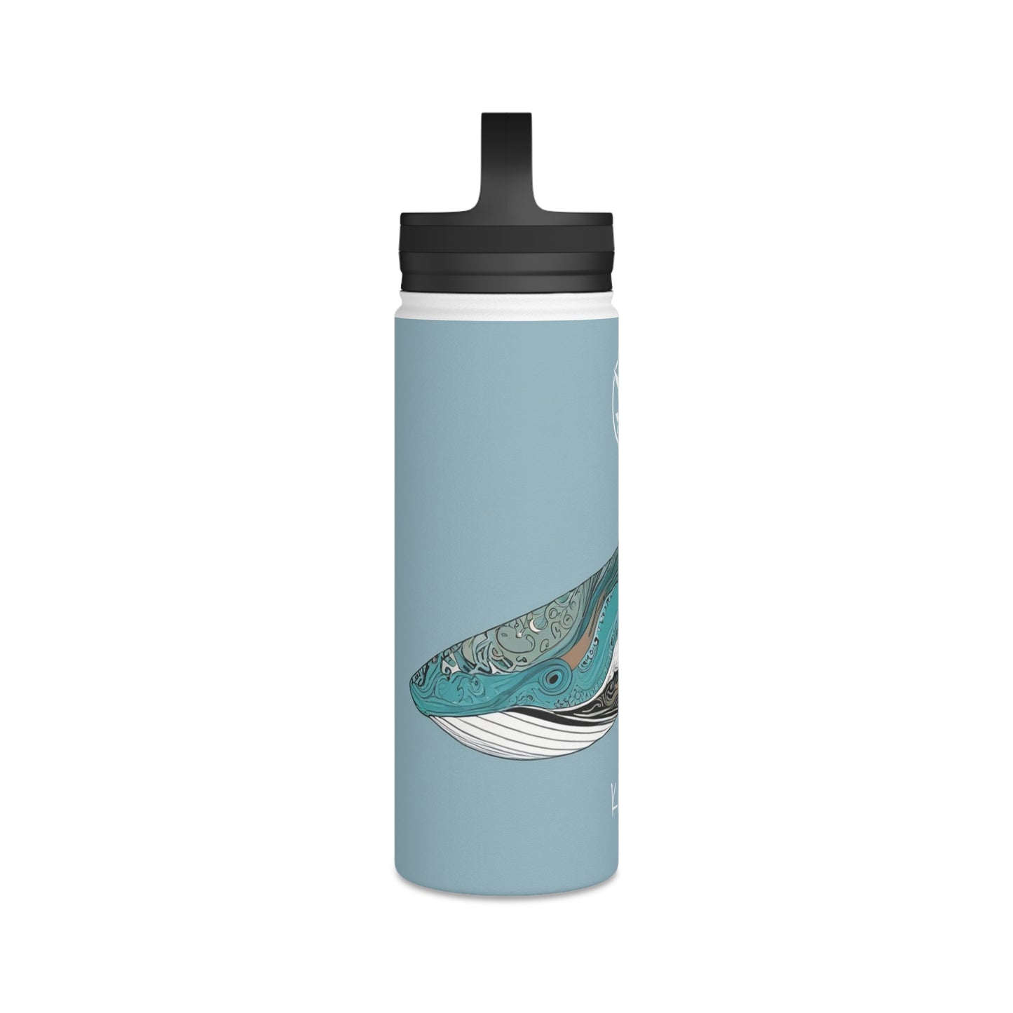 Stainless Steel Water Bottle, Handle Lid 18oz - Light Blue Whale